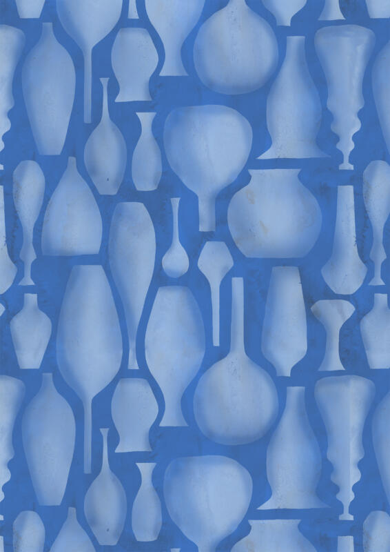 mönster, vaser i blått
