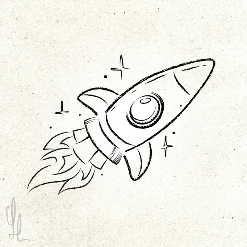 Vektorillustration av en raket i handritad stil.