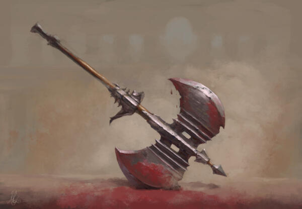 Illustration of a bloody axe, painted for the fantasy card game Clash of fate