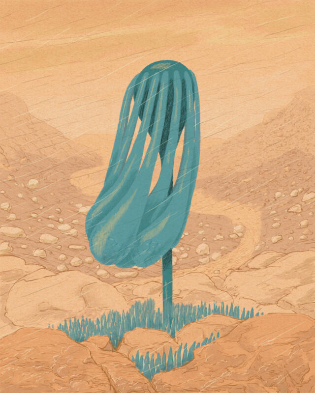 Illustration of strange blue flower on mars
