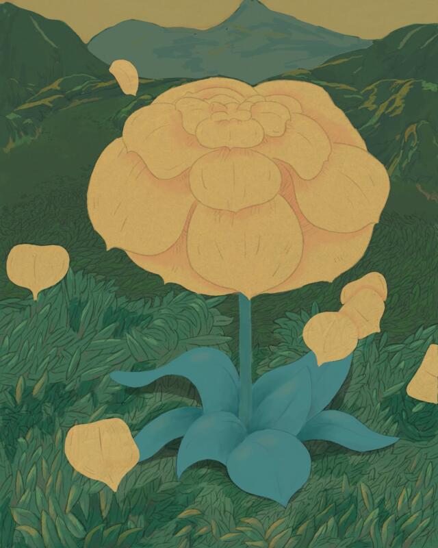 Animation of yellow flower loosing its petals.