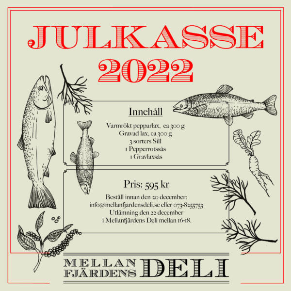 Annons på instagram för julkampanj, linjeillustrationer av fiskar