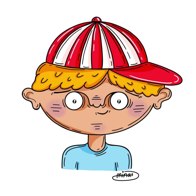 illustration av en pojke med en röd och vit keps