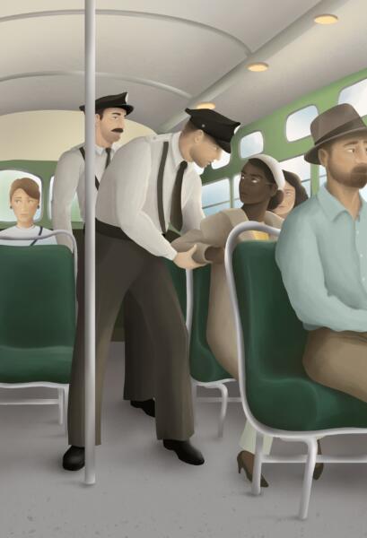 Rosa Parks blir bortförd av poliser från buss