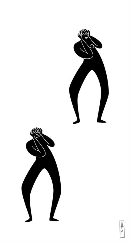 Bilden representerar två svarta dansande figurer tjej/kille mot vit bakgrund.
