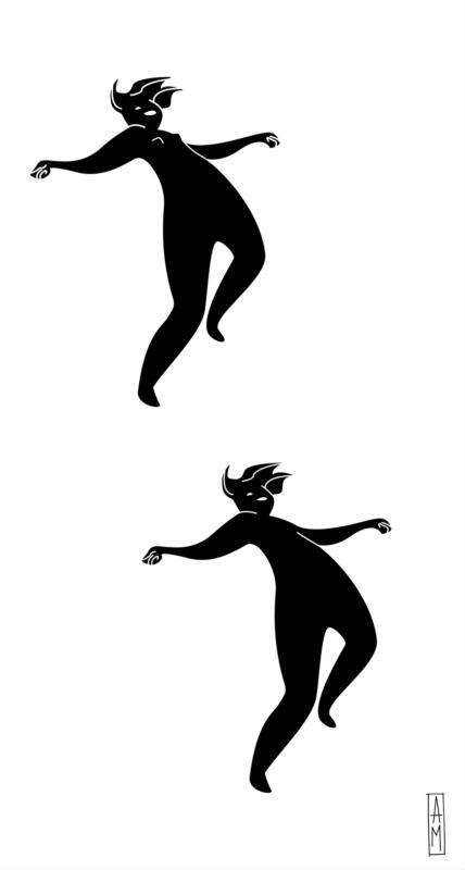Bilden representerar två svarta dansande figurer tjej/kille mot vit bakgrund. 