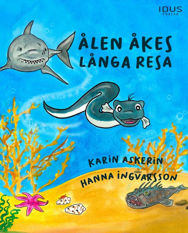 ål, hav, haj, vatten, guache illustration