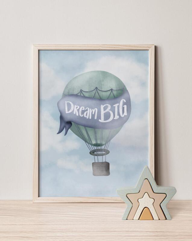 Poster med en flygande luftballong och texten Dream Big