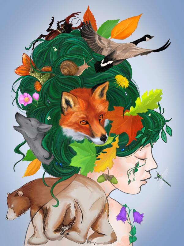 animals, djur, natur illustration, flowers