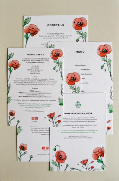 Uniqlo Invitation Design Poppy Watercolour Ink Illustration