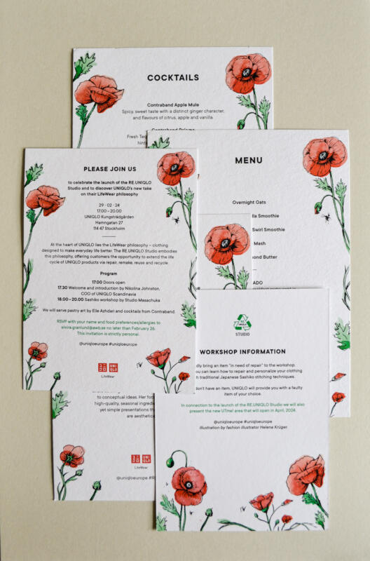 Uniqlo Invitation Design Poppy Watercolour Ink Illustration