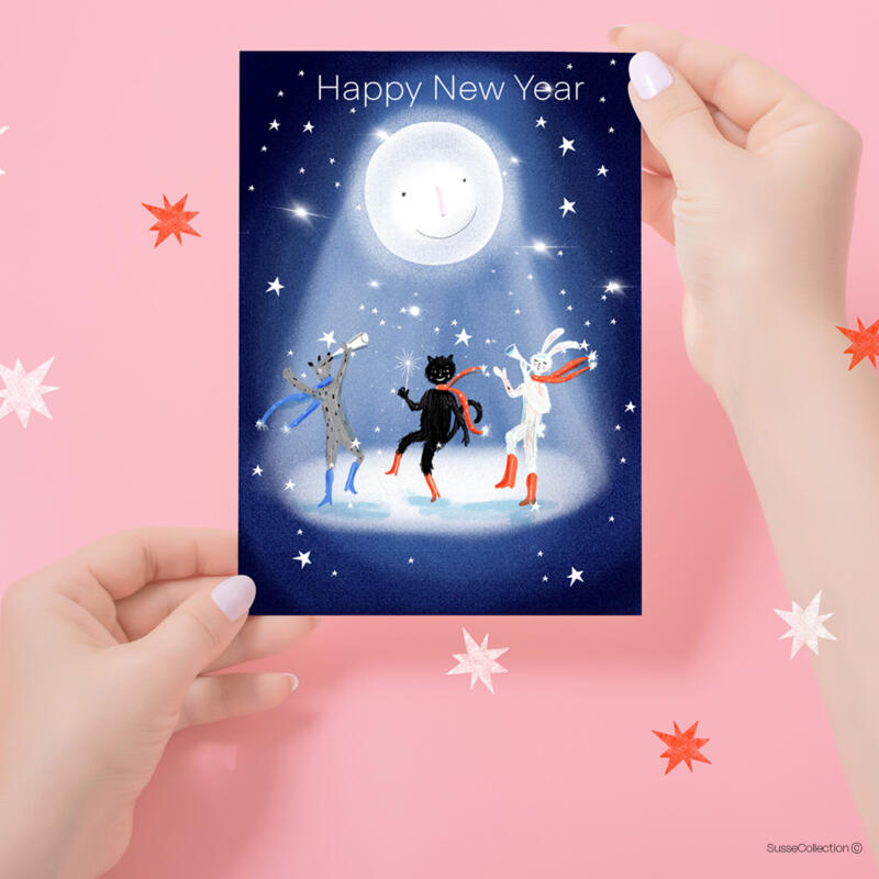 Happy New Year  Illustration by Susse Linton licensed  for greeting card Calypso  Greeting Cards in the USA