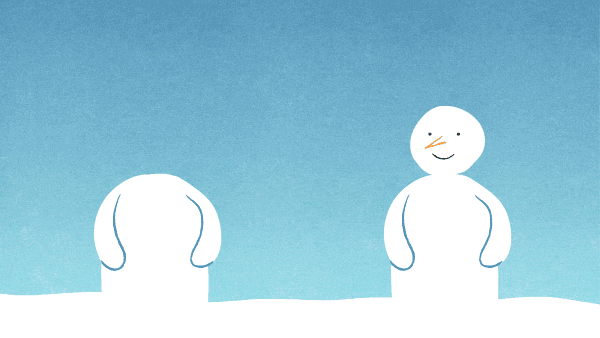 Animation of two snowmen playing in the snow.