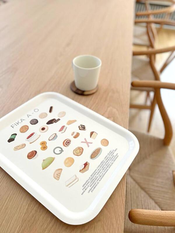 Tray with illustrations of Swedish Fika from A to Ö.