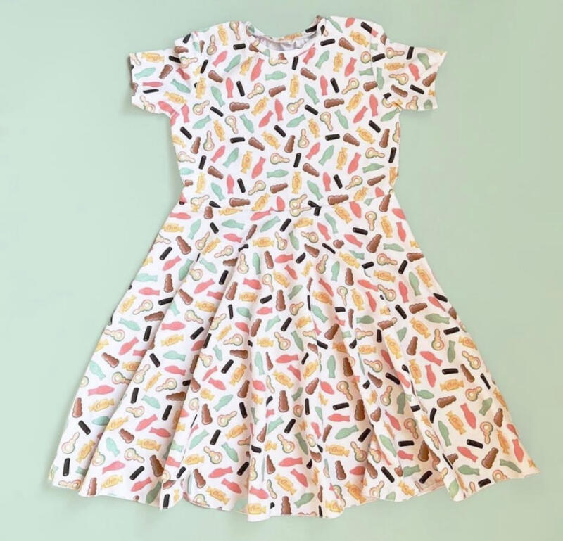 Kids dress with Swedish candy pattern from Doris Textil