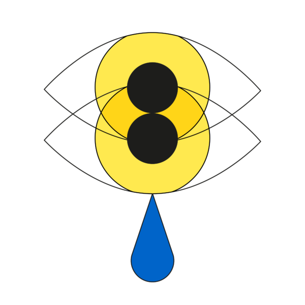 Illustration av två gråtande ögon i färgerna gult och blått som sörjer den ryska invasionen av Ukraina