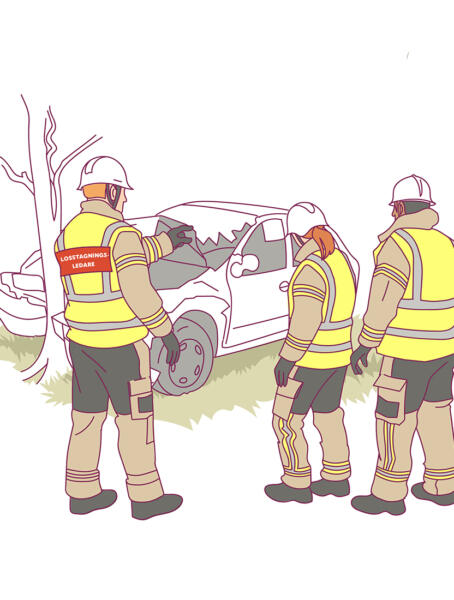 Losstagningsledare vid krockad bil.