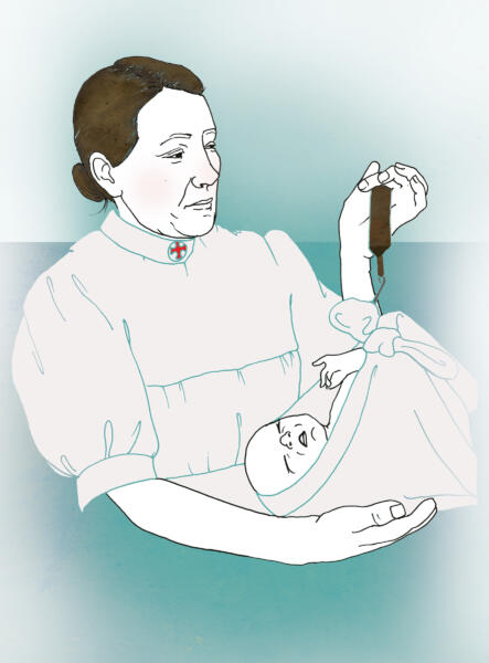 Illustration med Porträtt på barnmorskan Siri Sundstöm för Bokförlaget Max Ström