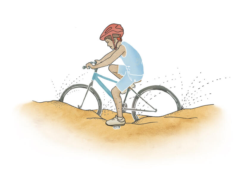 Illustration av ett Barn som cyklar i sand