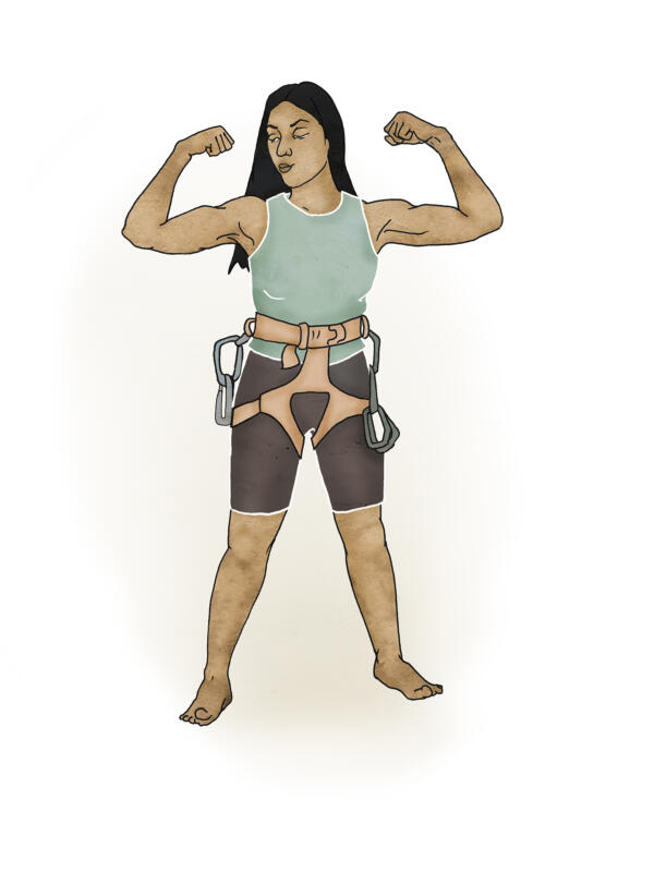 illustration av bodybuilding tjej med klättrare utrustning 