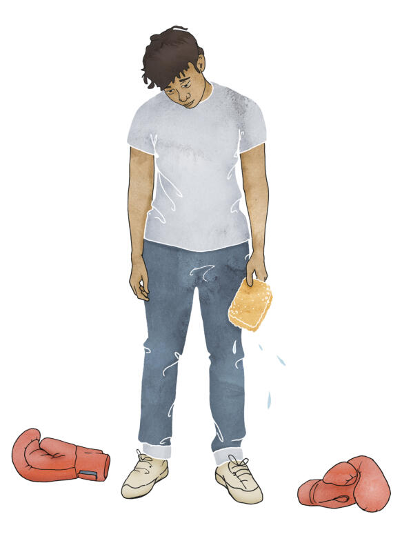 illustration av en kille gett upp. Kastar in handduken.
