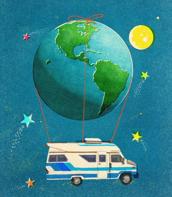 "Traveling is nonsense" ("Reizen is onzin") for an essay by Frank Heinen. De Volkskrant Magazine