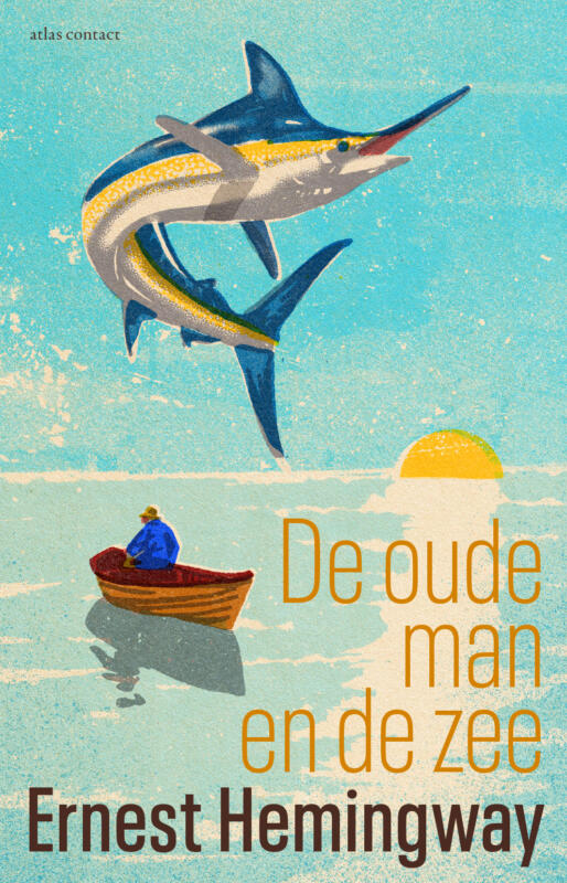 Cover for the book "The Old Man and the Sea" (De oude man en de zee) by Ernest Hemingway for the Dutch publishing house Atlas Contact