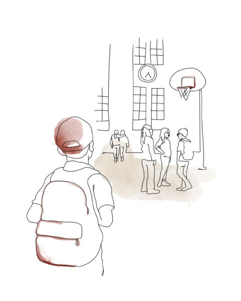 Enkel illustration av barn på en skolgård.