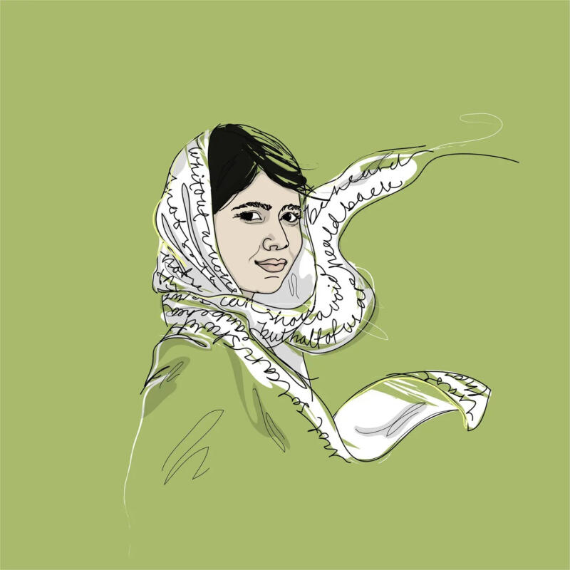 Malala, i böljande slöja, kämpar för flickors rätt.