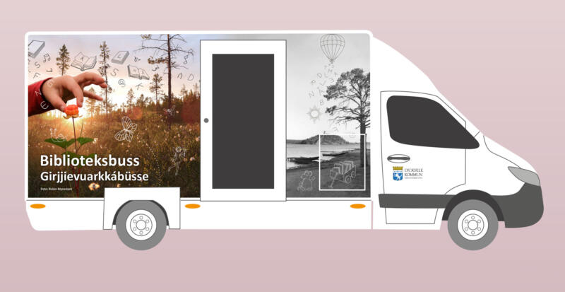 Dekor till bokbuss. Fotocollage och illustrationer