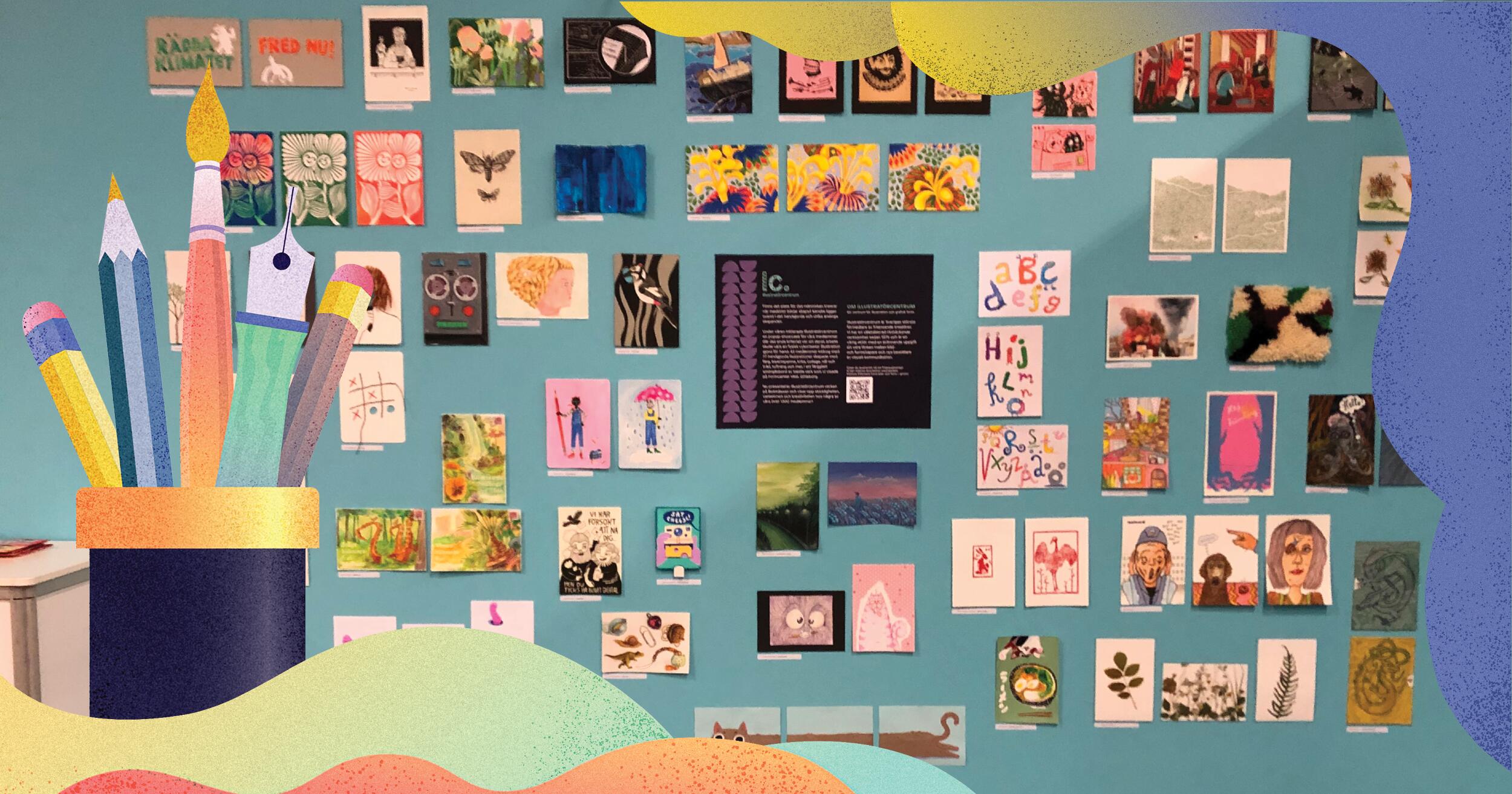 Bild av teckningar på vägg på Bokmässan i Göteborg.