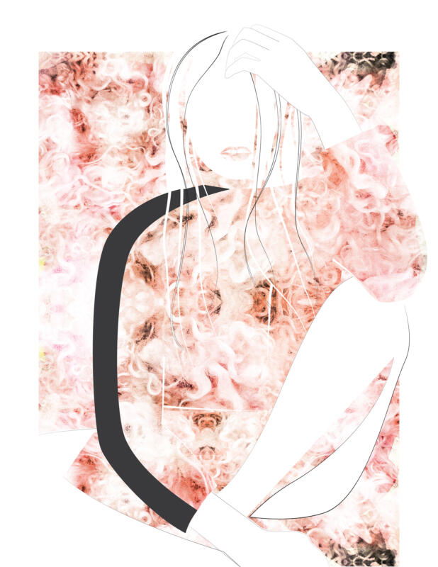 Fashion Illustration of Fendi Pre Fall 2015 collection sherling top using mixed media and Adobe Illustrator.