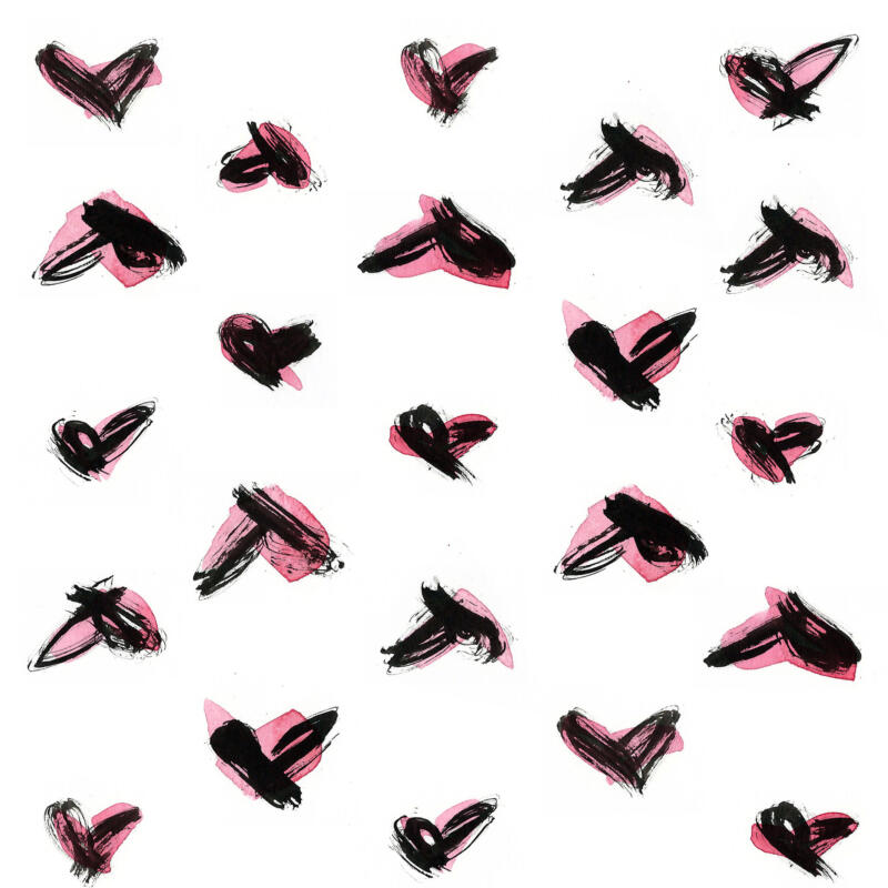 Lekfull mönsterrapport av hjärtan i flera färgställningar i en stil influerad av modedesign för användning till förpackning eller som bakgrund