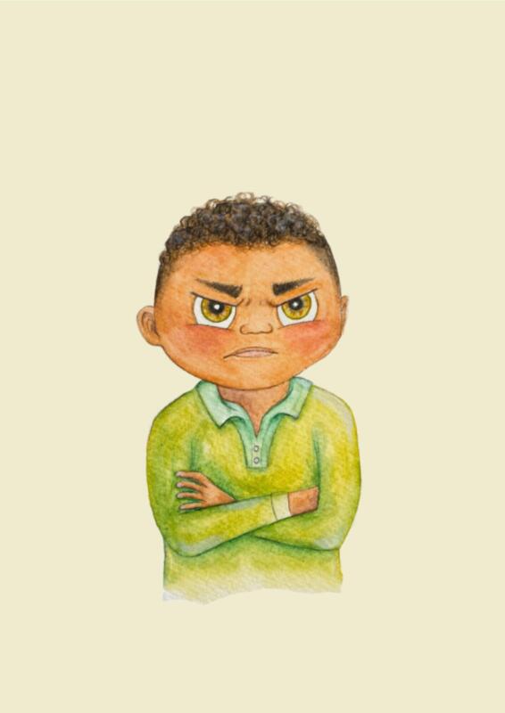 Ett barn som håller armarna i kors och är sur.