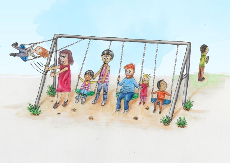 Vuxna och barn som gungar 
