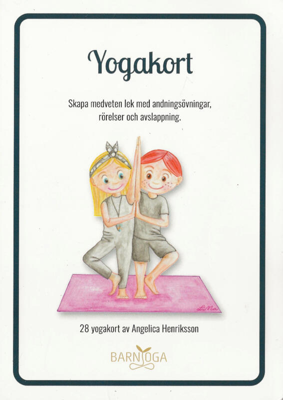 Omslagsbild av yogakortlek för barn med två barn i trädets position.