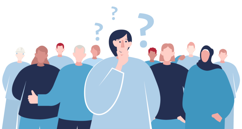 Fundersam person och ett  nätverk av olika människor 