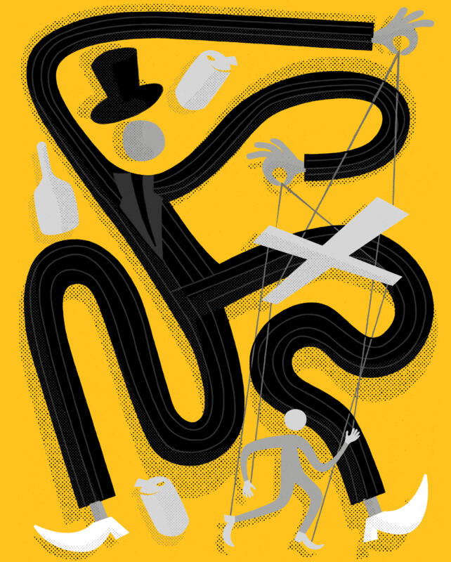 Illustration of figure representing manipulation by the alcohol industry