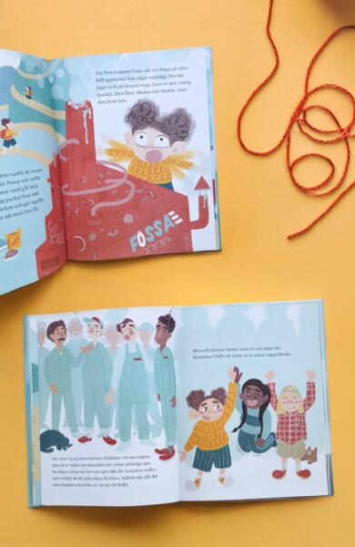 Uppslag ur barnboken Mira och Trollet Fossa av Åsa Backman och Elon Larsson