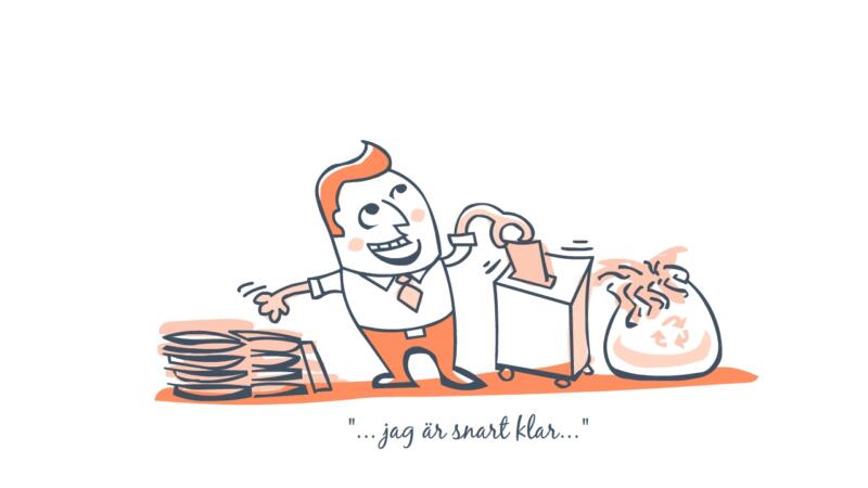 Cartoon illustration of a man shredding an archive