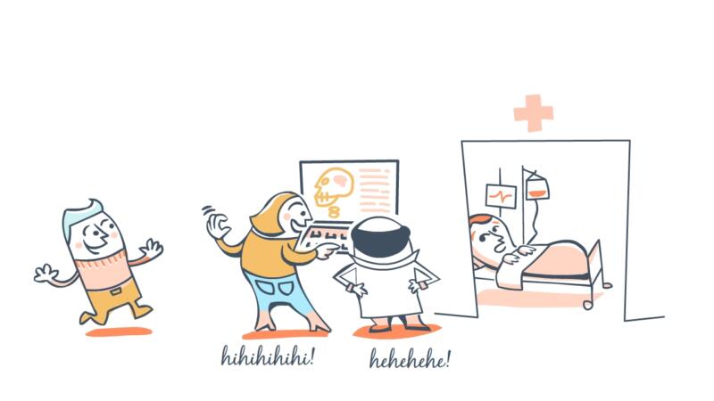 Cartoon illustration illustrating the need for  confidentiality in medical records