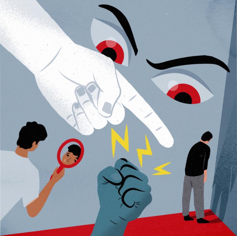 Illustration i tidningen Socionomen på ämnet Skam