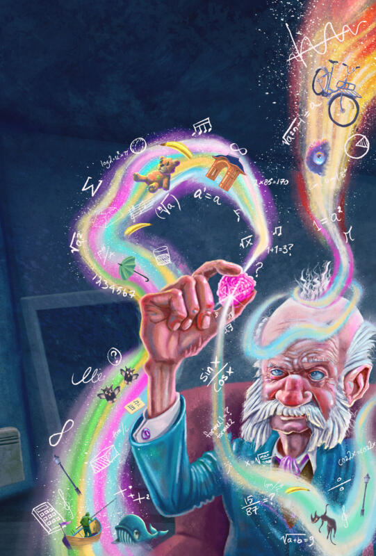 Professor håller liten hjärna i handen