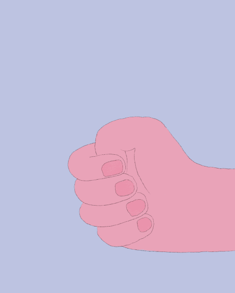 Rörlig gif/bild föreställande en hand som ger tummen upp med en ledsen figur/min på. 