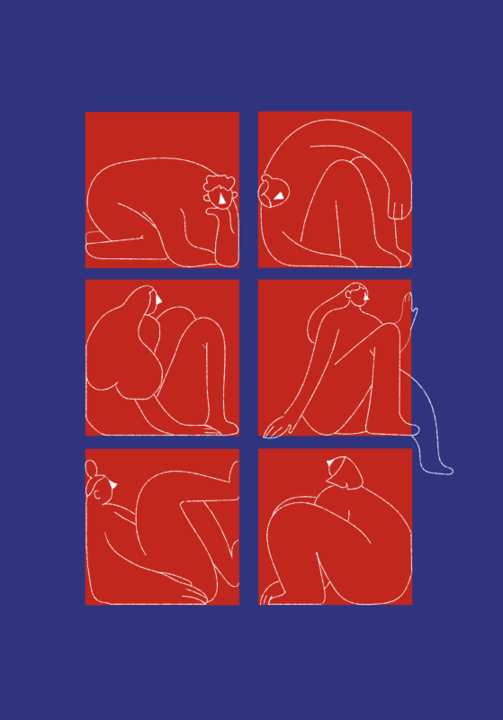 Figurer som sitter i lådor och vill bryta sig loss. Poster skapad för affischtävling. PrintPower 2025 