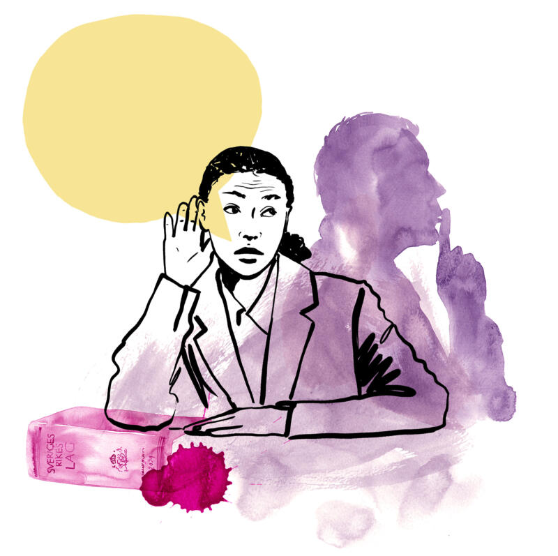 Illustration föreställande en kvinnlig advokat med tystnadsplikt