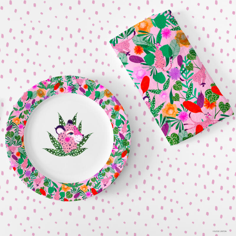 Go wild Cats pattern design on home decor by illustrator Susse Linton