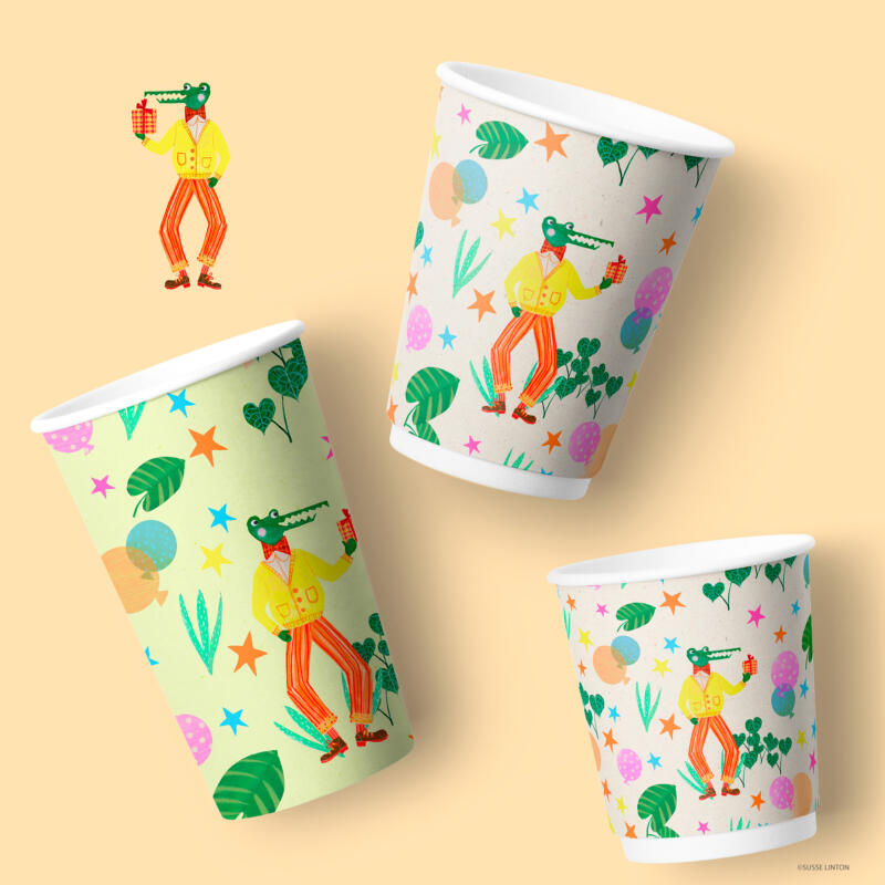 Party Animals children's birthday pattern designs on paper bags by Susse Linton