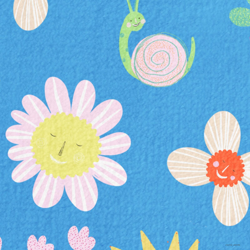 Happy-Play-Fun-Garden pattern detail on printed fabric vy illustrator Susse Linton