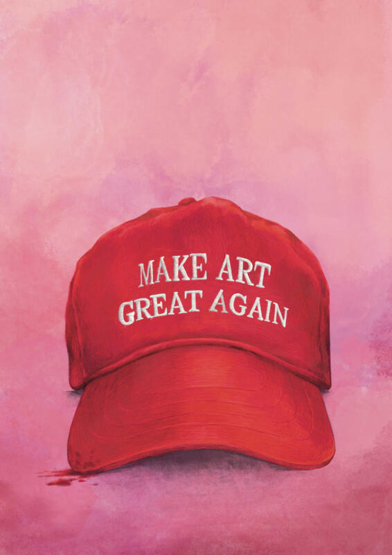 Illustration som föreställer en MAGA-keps med texten Make Art Great Again 